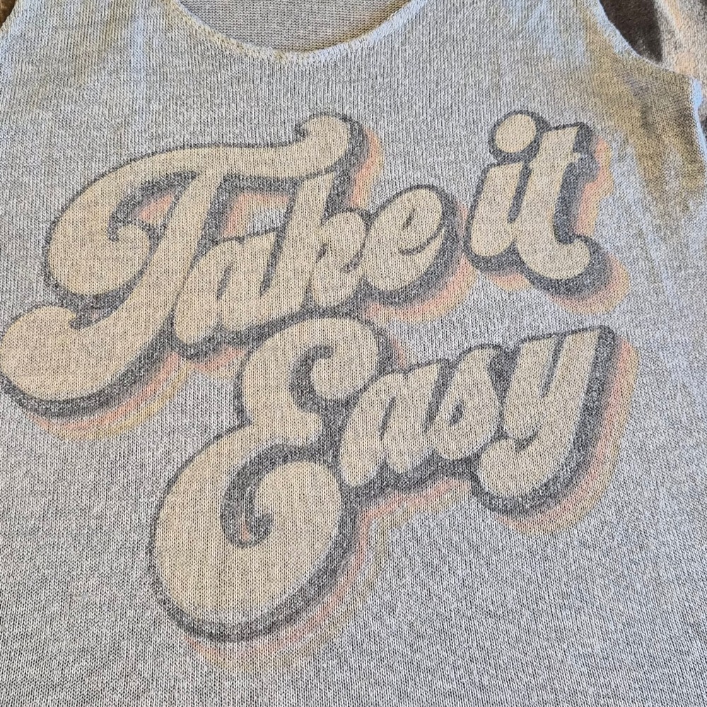 LOL‎ Vintage Take It Easy Graphic Tank Top Gray Racerback Sleeveless Small - Picture 2 of 4